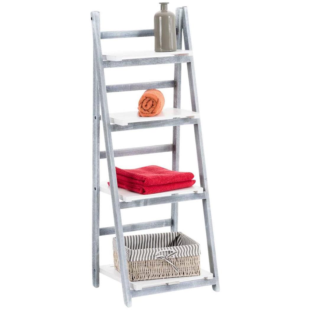 Ladderrek ANDREW, Opvouwbaar, 4 planken, 113x42x34 cm, in Hout, Kleur Wit/Grijs