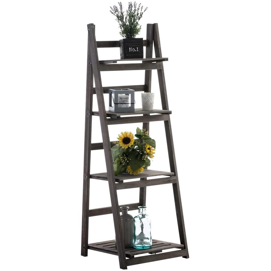 Ladderrek ANDREW, Opvouwbaar, 4 planken, 113x42x34 cm, in Hout, Kleur Donkerbruin