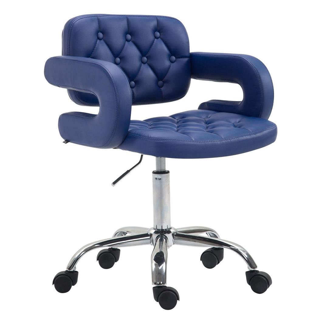 Bureaustoel SAMSON, Exclusief Design, Chromen Voet, in Blauw Leder