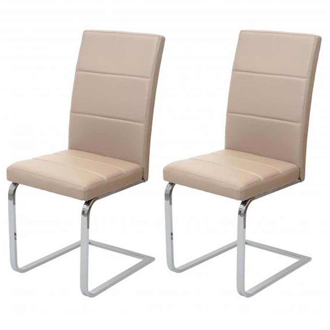 Set van 2 VERMONT Bezoekers- of Wachtkamerstoelen, Chroom Frame, Bekleed met Beige Leder