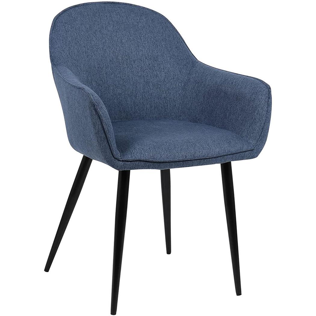 Eetkamerstoel BORIS, Elegante Metalen 4-Pootsframe, Comfortabele Vulling, Bekleed in Blauwe Stof