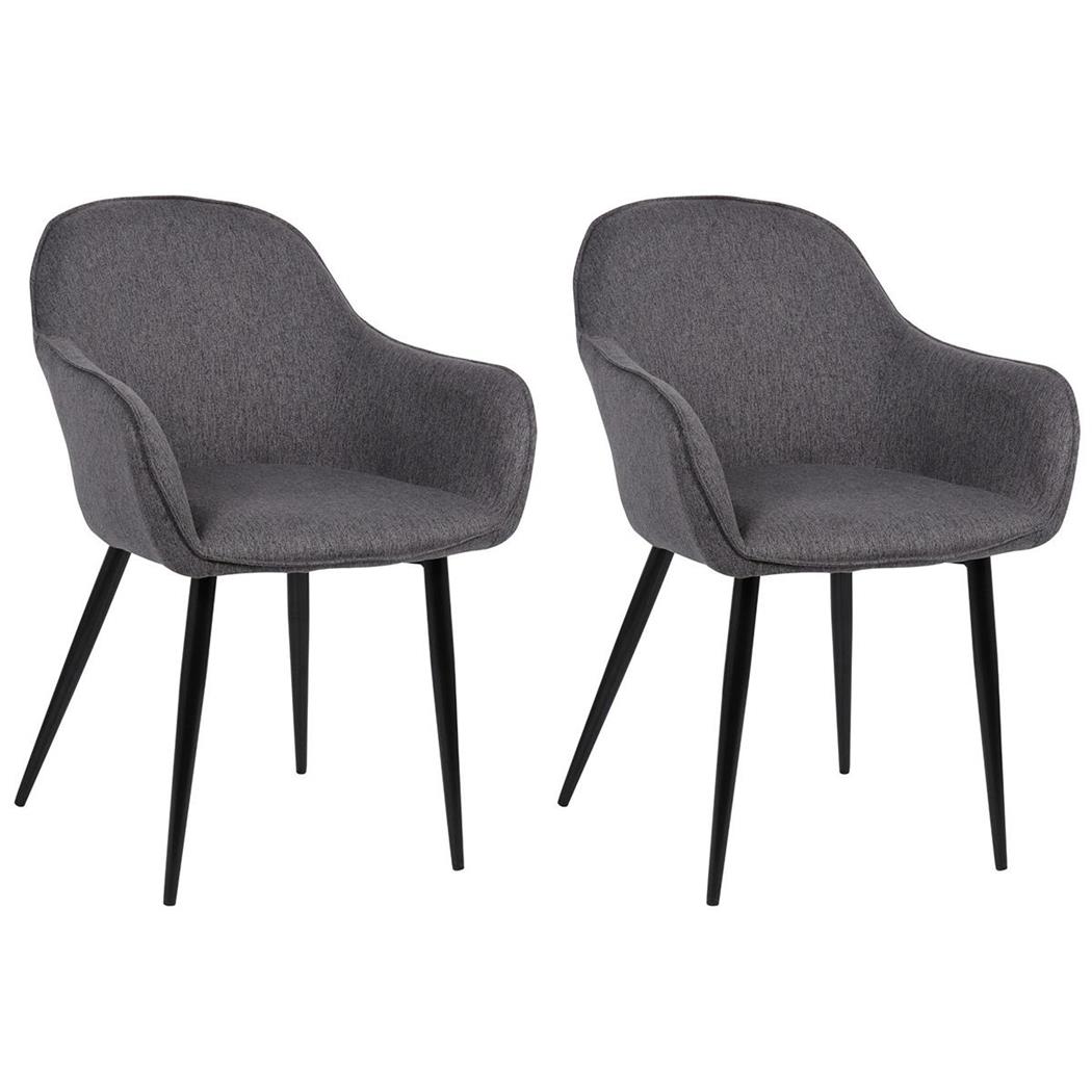 Set van 2 Eetkamerstoelen BORIS, Elegante Metalen 4-Pootsframe, Comfortabele Vulling, Bekleed in Donkergrijze Stof