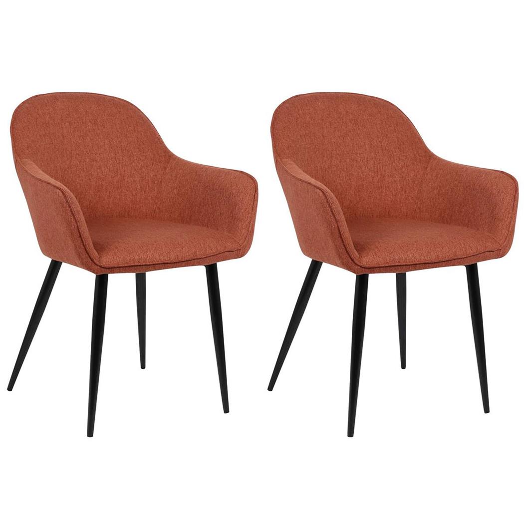 Set van 2 eetkamerstoelen BORIS, Elegante Metalen 4-Pootsframe, Comfortabele Vulling, Bekleed in Oranje Stof