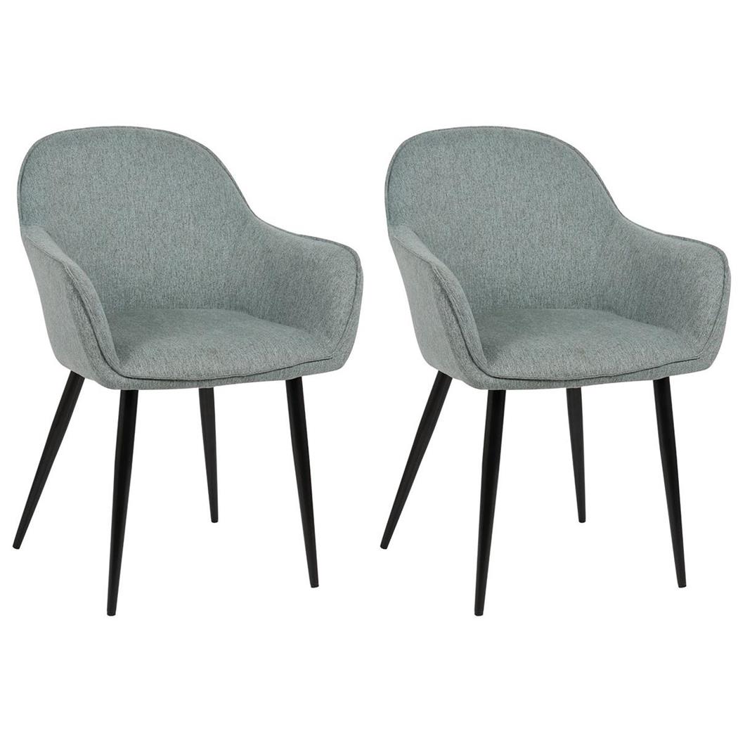 Set van 2 Eetkamerstoelen BORIS, Elegante Metalen 4-Pootsframe, Comfortabele Vulling, Bekleed in Licht Grijsgroene Stof