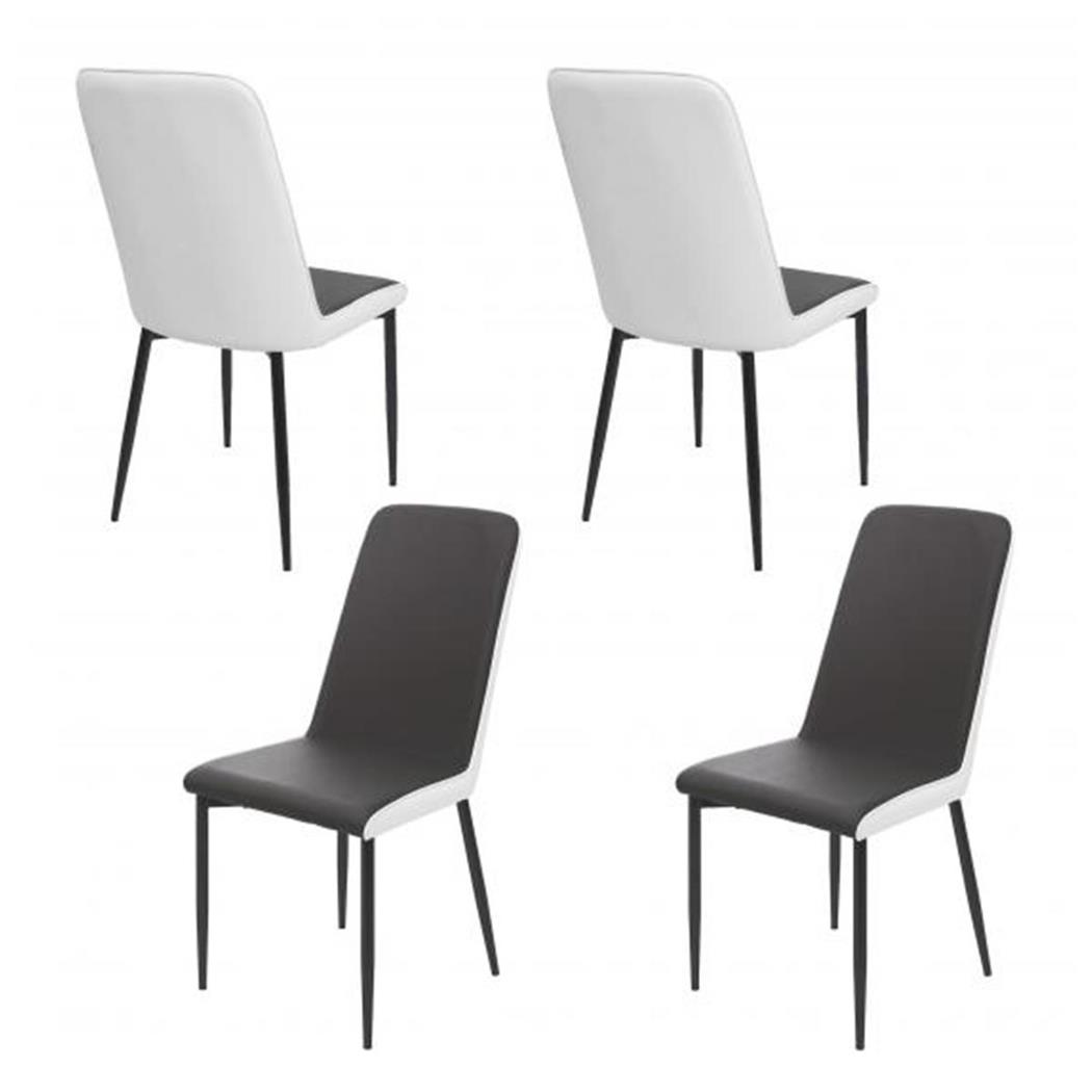 Set van 4 Eetkamerstoelen OSAKA, Zwarte Metalen Poten, Zwart/Wit Leder