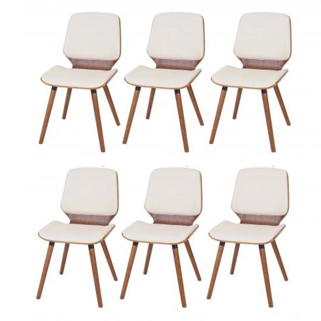 Set van 6 Eetkamerstoelen ODESSA, Walnoothouten Frame, met Beige Leder