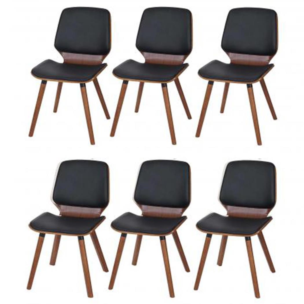 Set van 6 Eetkamerstoelen ODESSA, Walnoothouten Frame, met Zwart Leder