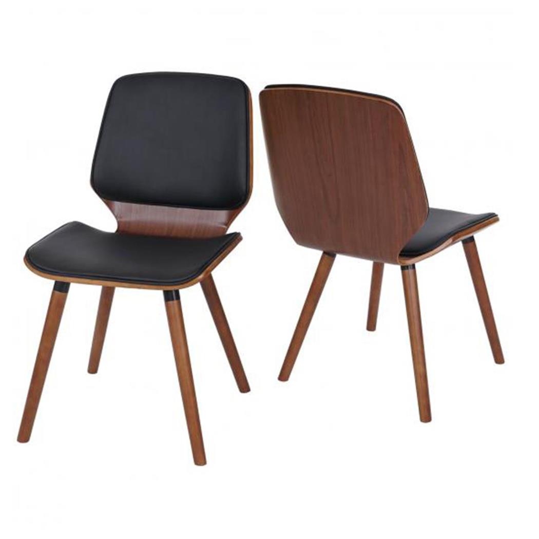 Set van 2 Eetkamerstoelen ODESSA, Walnoothouten Frame, met Zwart Leder