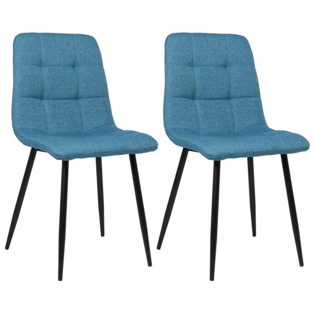 Set van 2 eetkamerstoelen HILDA STOF, met Mooi Stikselontwerp, Zwarte Poten, Blauw