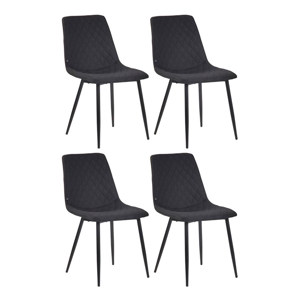 Set van 4 Eetkamerstoelen WALES, met Geruit Stikselontwerp, Zwarte Metalen Poten, Zwart