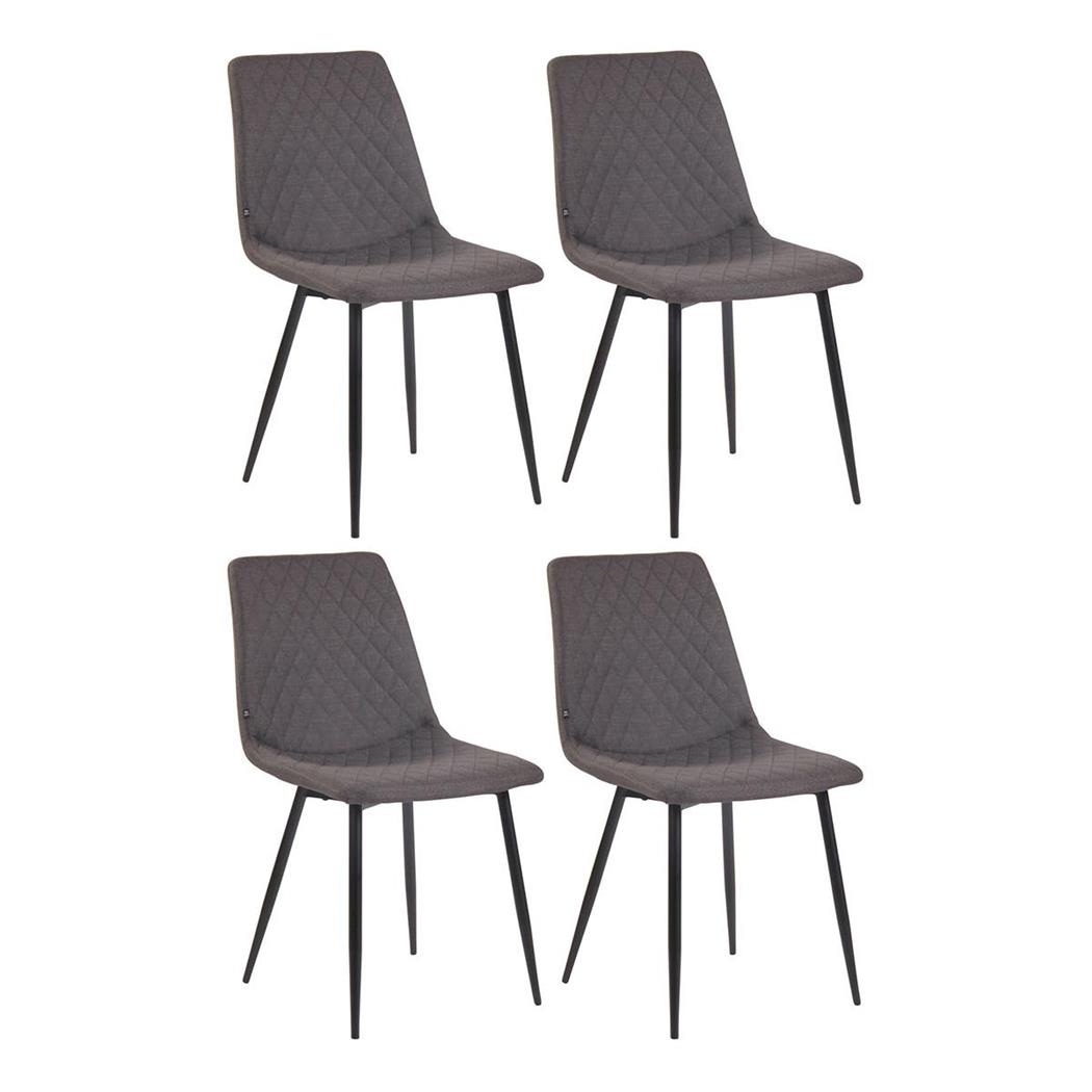 Set van 4 Eetkamerstoelen WALES, met Geruit Stikselontwerp, Zwarte Metalen Poten, Donkergrijs