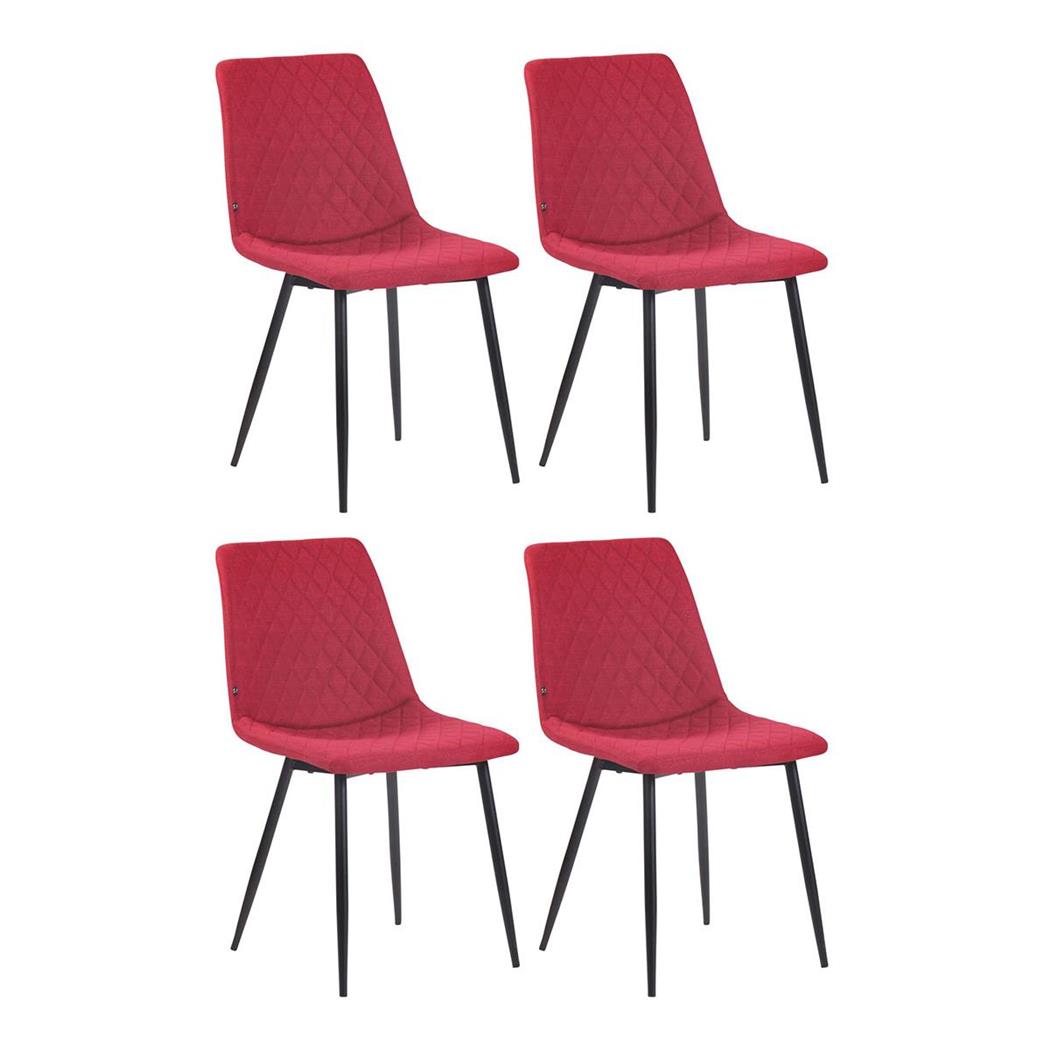 Set van 4 Eetkamerstoelen WALES, met Geruit Stikselontwerp, Zwarte Metalen Poten, Rood