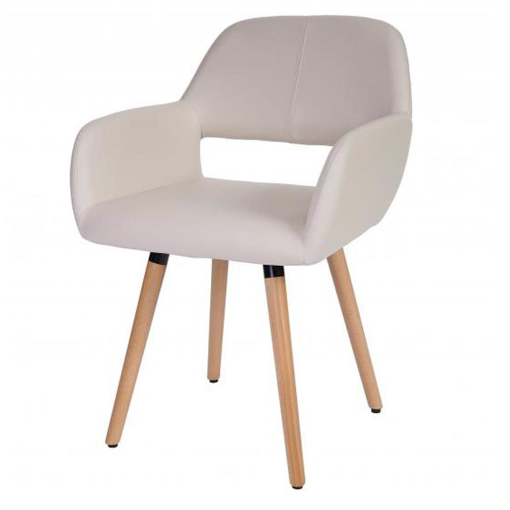 Eetkamerstoel UPPSALA LEDER, Modern Ontwerp, Beukenkleurige Poten, Beige