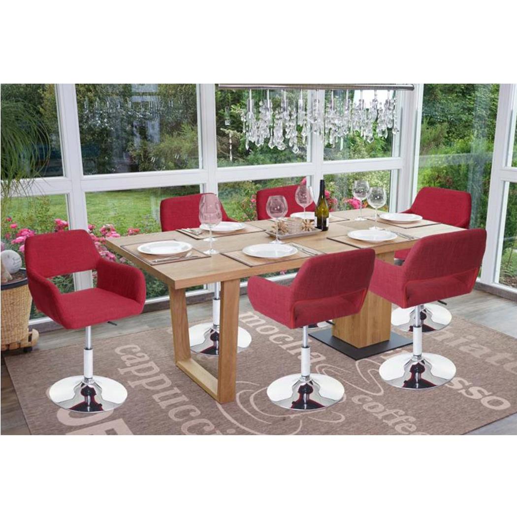 Set van 6 Eetkamerstoelen UPPSALA STOF, in hoogte verstelbaar, Ronde Chrome Voet, Rood