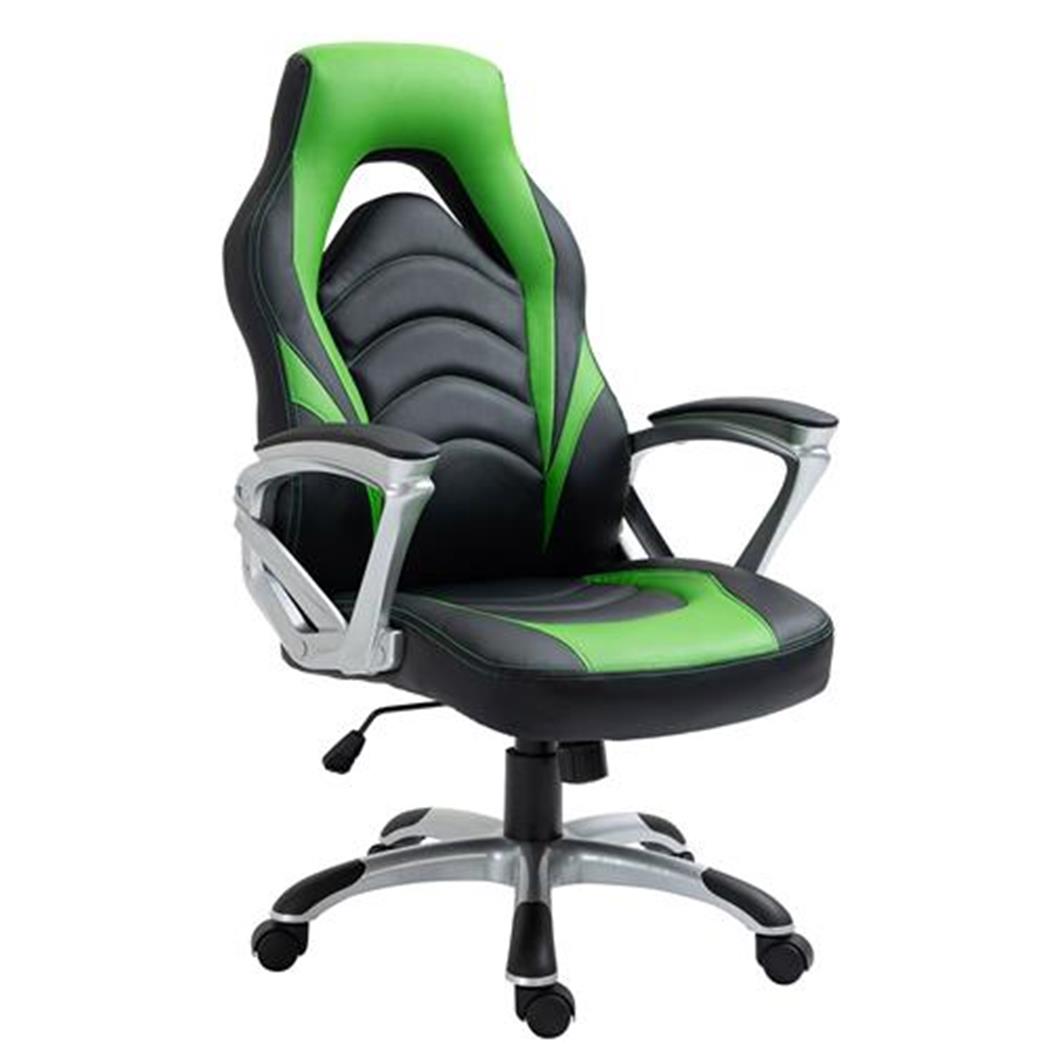 Gamingstoel ALPHA, Comfortabel, Sportief Design, in Zwart/Groen Leder