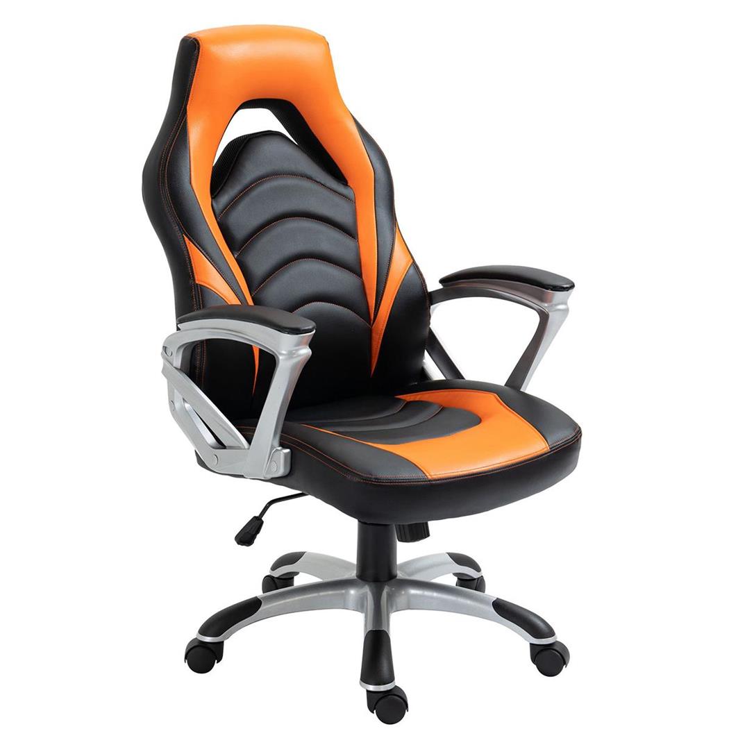 Gamingstoel ALPHA, Comfortabel, Sportief Design, in Zwart/Oranje Leder