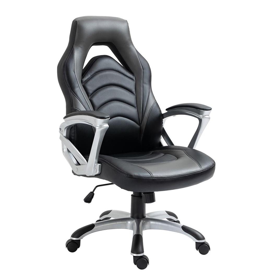 Gamingstoel ALPHA, Comfortabel, Sportief Design, in Zwart/Grijs Leder