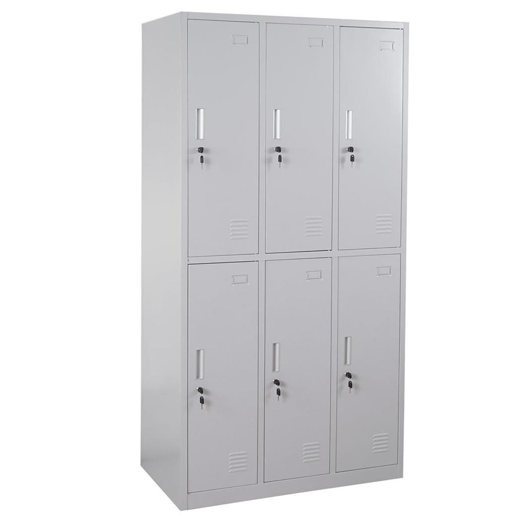 Metalen Lockerkast EVELYN, 90x50x180 cm, 6 Kluisjes met Slot, Kleur Grijs