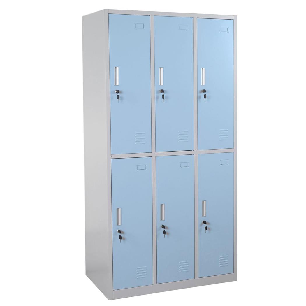 Metalen Lockerkast EVELYN, 90x50x180 cm, 6 Kluisjes met Slot, Kleur Lichtblauw 