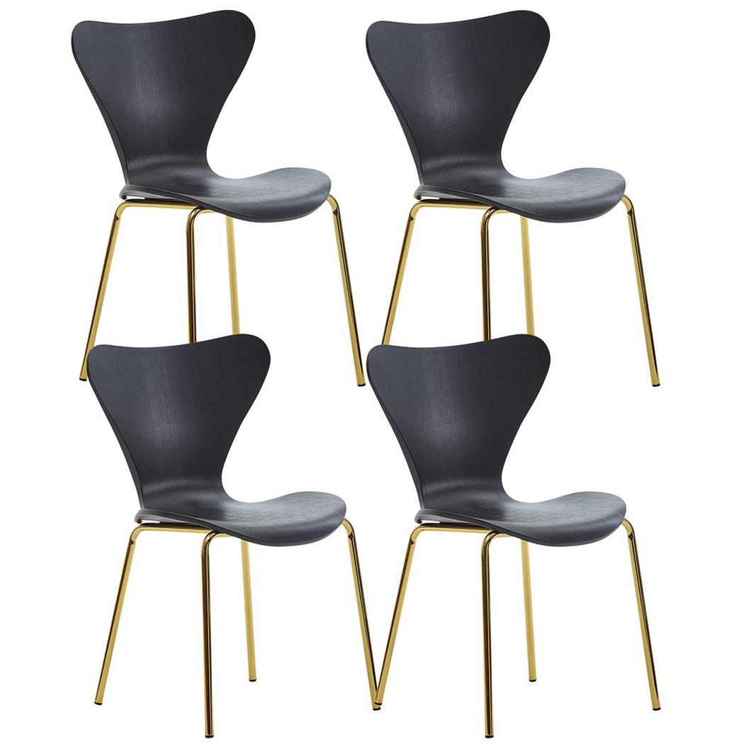 Set van 4 Eetkamerstoelen COVER, Elegant Ontwerp, met Goudkleurige Poten, Kleur Zwart