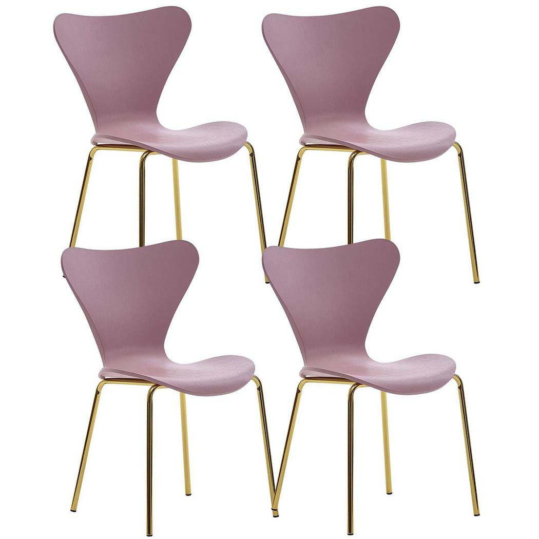 Set van 4 Eetkamerstoelen COVER, Elegant Ontwerp, met Goudkleurige Poten, Kleur Roos