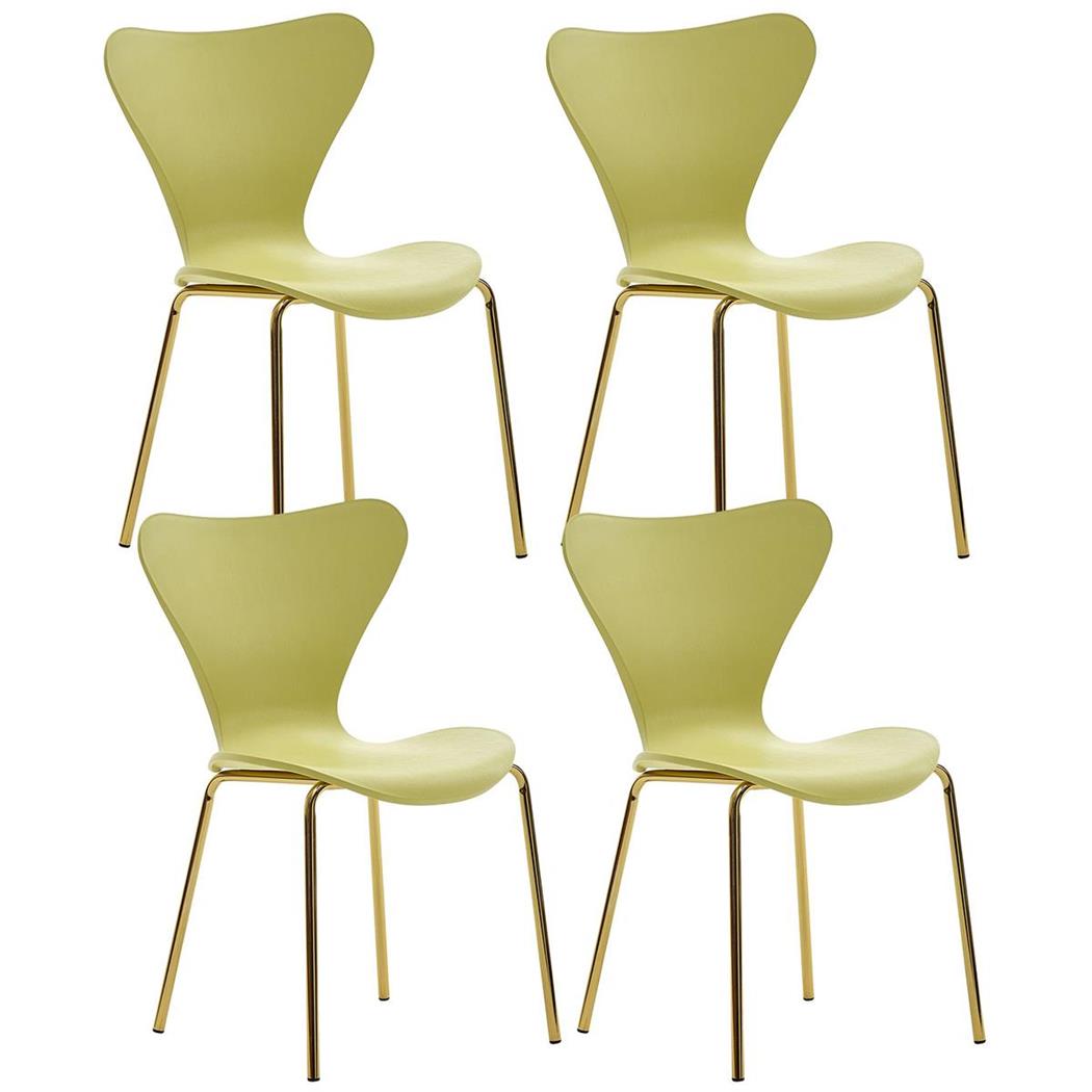 Set van 4 Eetkamerstoelen COVER, Elegant Ontwerp, met Goudkleurige Poten, Kleur Geel