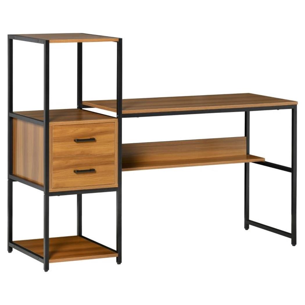 Bureau ALHAMBRA, met Opbergrek, 2 Lades, uit Hout en Metaal, Walnoot/Zwart