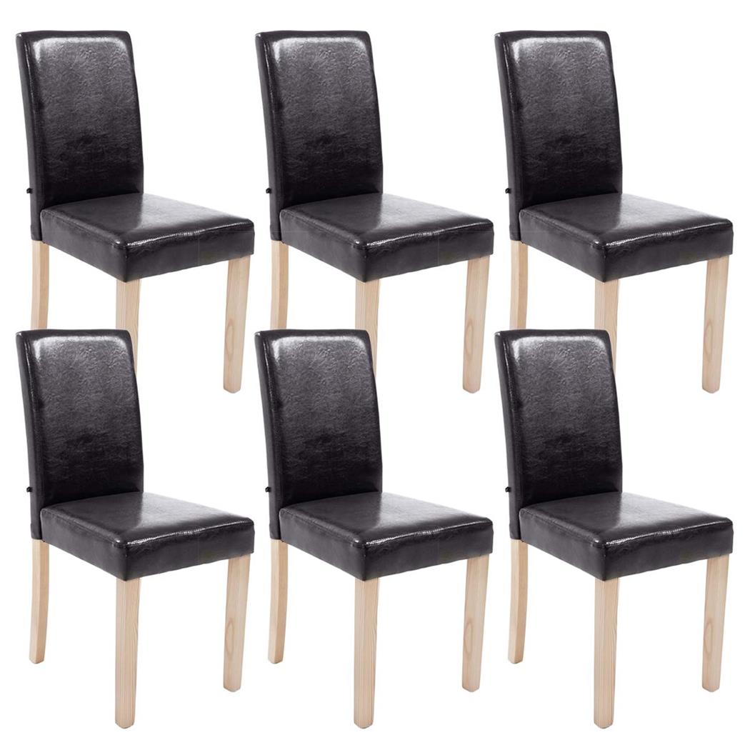 DEMO# Set van 6 Eetkamerstoelen CAPRI, Bruin Leder en Lichte Houtkleurige Poten, Heel Stevig en Comfortabel