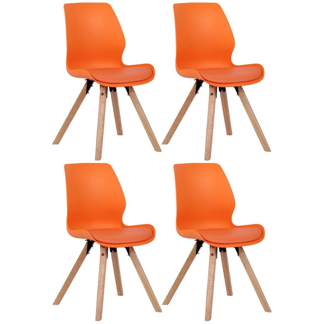 Set van 4 Bezoekersstoelen KALI, Poten van Beukenhout, Gestoffeerde Zitting, Oranje Kunststof