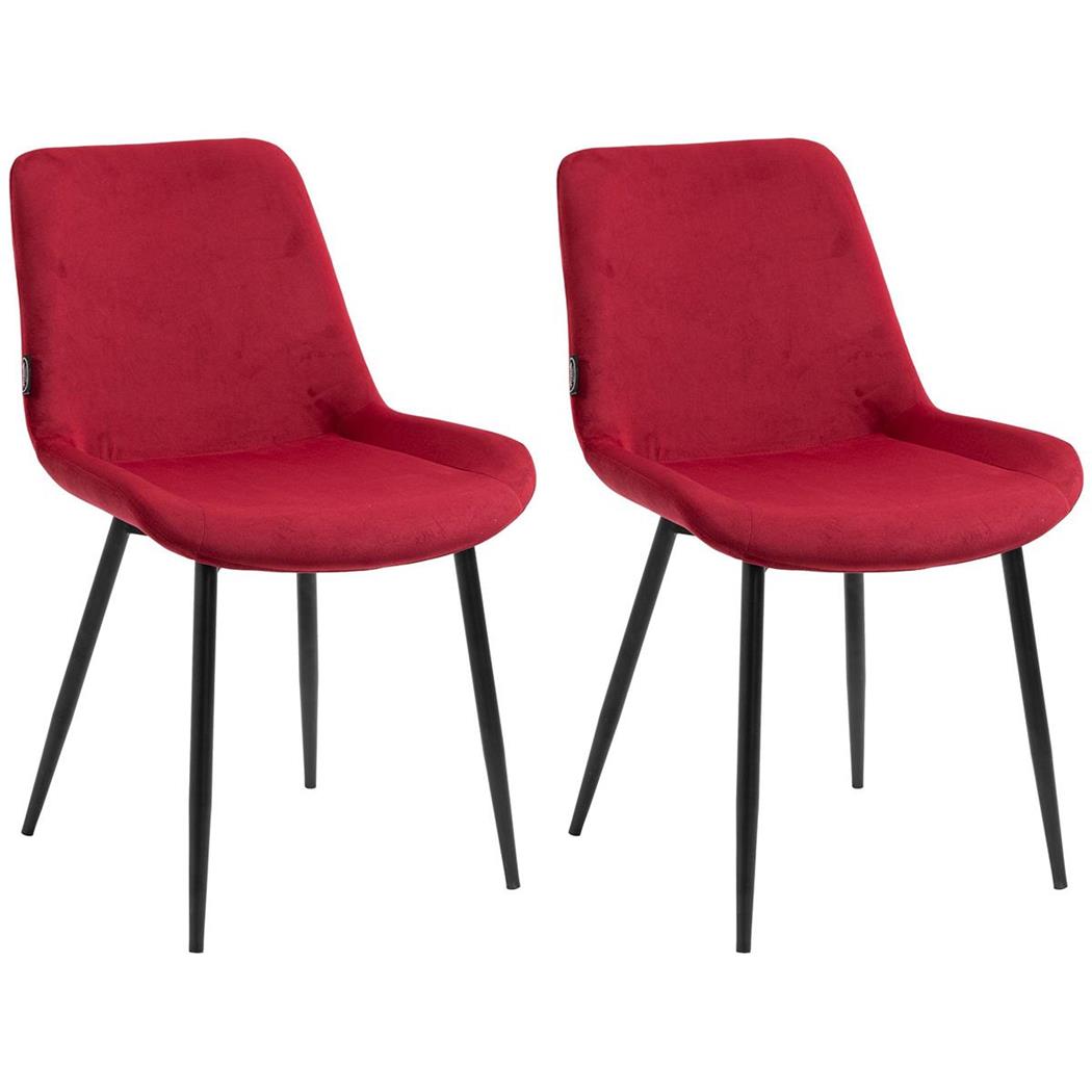 Set van 2 Bezoekers-/eetkamerstoelen VICKY FLUWEEL, Stevig en Comfortabel, Zwarte Poten, Rood