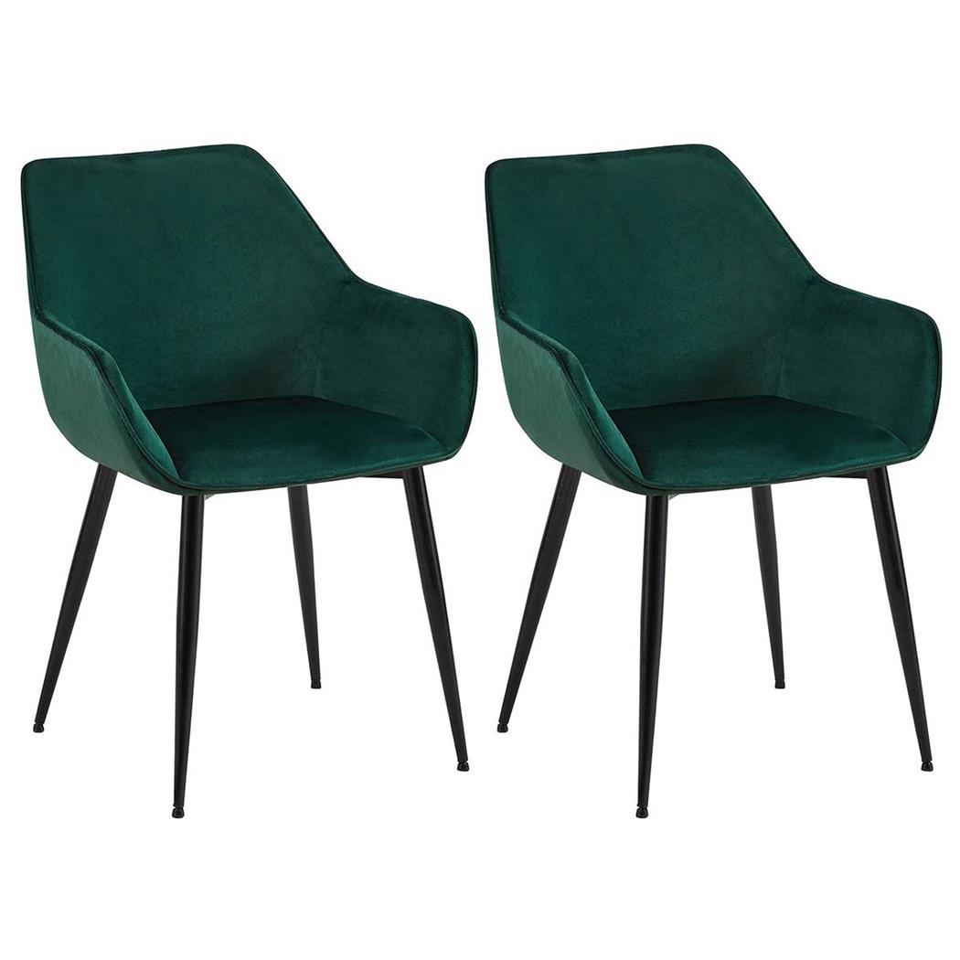 Set van 2 Vergaderstoelen MAYA, Comfortabel en Stabiel met Metalen Poten, Bekleed met Groen Fluweel