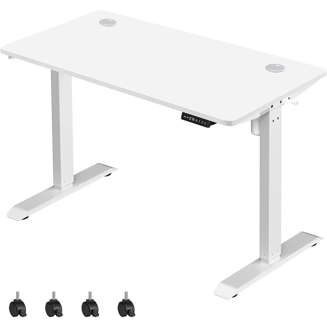 Zit-Sta Bureau ANETO, 120 x 60 x 73,5 -119 cm, Geheugenfunctie met 3 Hoogtes, Wit Blad en Wit Frame