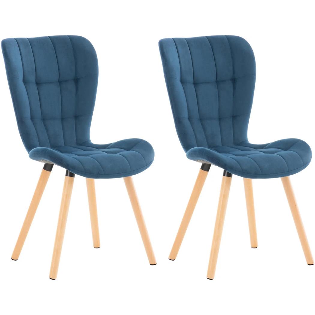 Set van 2 Vergaderstoelen ELGAR, Dikke Vulling, Houten Structuur en Poten, in Blauw Fluweel