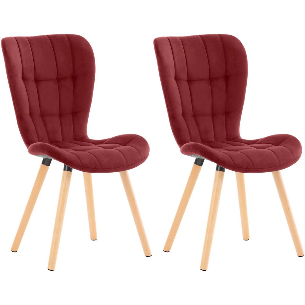 Set van 2 Vergaderstoelen ELGAR, Dikke Vulling, Houten Structuur en Poten, in Rood Fluweel