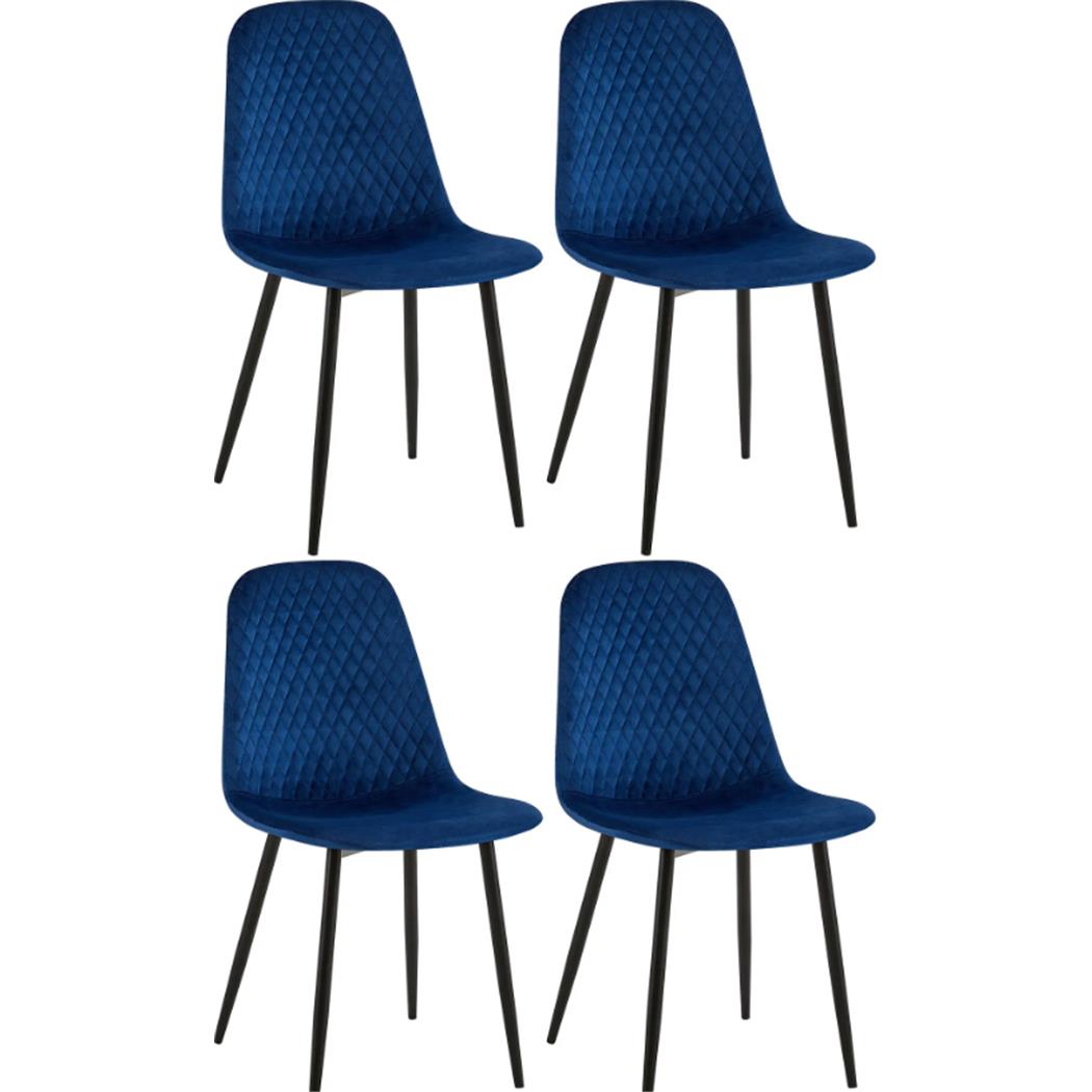 Set van 4 bezoekersstoelen DOGMA FLUWEEL, met Capitonné Ontwerp, Zwarte Poten, Blauw