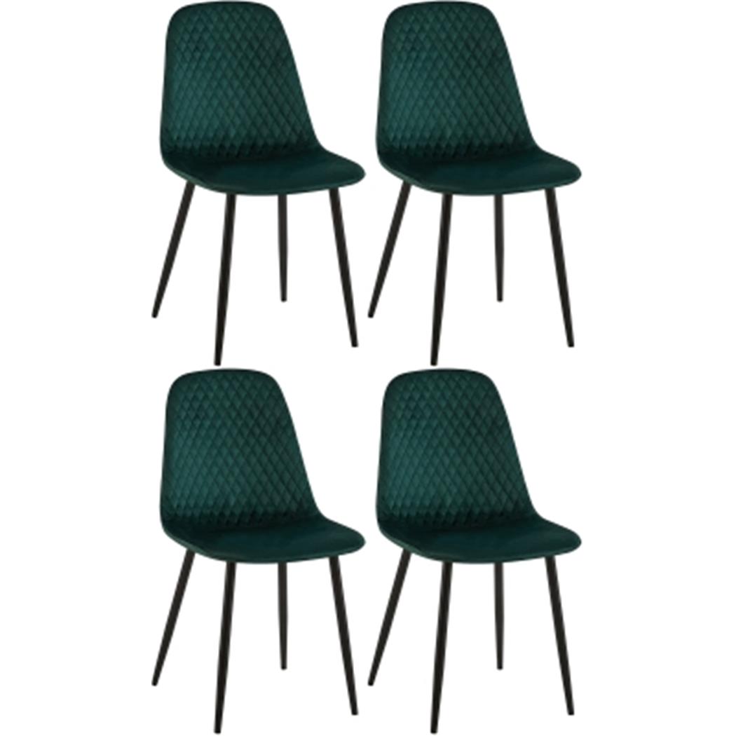 Set van 4 bezoekersstoelen DOGMA FLUWEEL, met Capitonné Ontwerp, Zwarte Poten, Groen