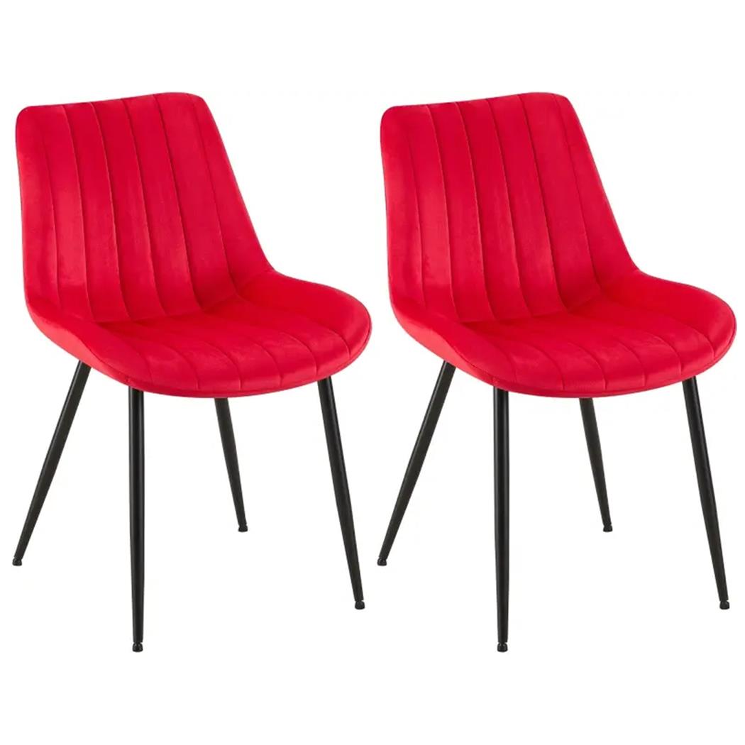 Set van 2 Eetkamerstoelen ZEFIR FLUWEEL, Zwarte Metalen Poten, Rood 