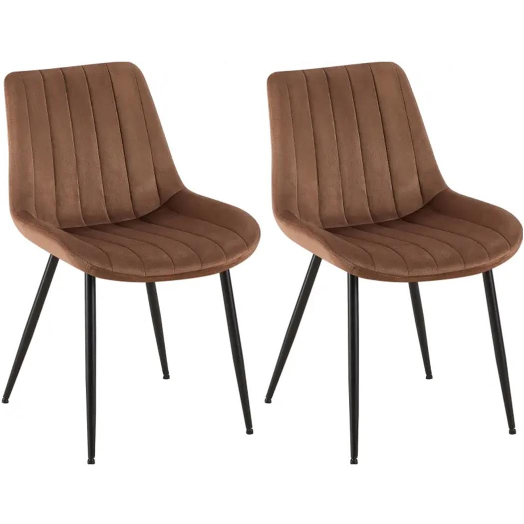 Set van 2 Eetkamerstoelen ZEFIR FLUWEEL, Zwarte Metalen Poten, Bruin 