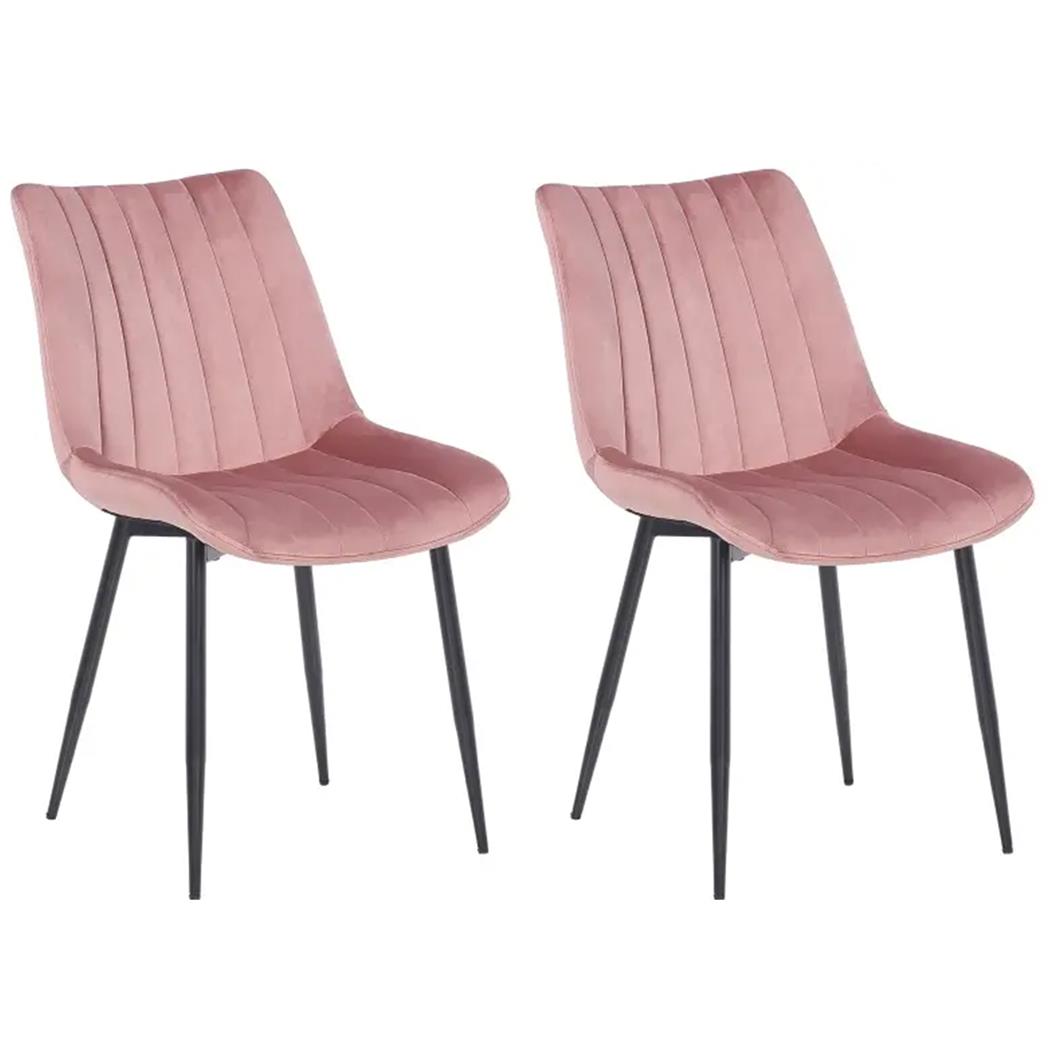 Set van 2 Eetkamerstoelen ZEFIR FLUWEEL, Zwarte Metalen Poten, Roos