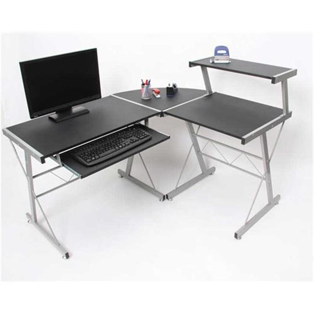 Computertafel in hout en aluminium EASY LINE, Heel Ruim, Kleur Zwart 140x115x72cm