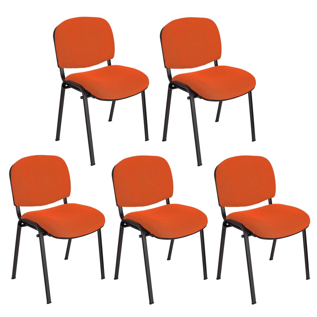 Set van 5 Vergaderstoelen MOBY BASE, Erg Praktisch, Ongelooflijke Prijs, Kleur Oranje en Zwarte Poten