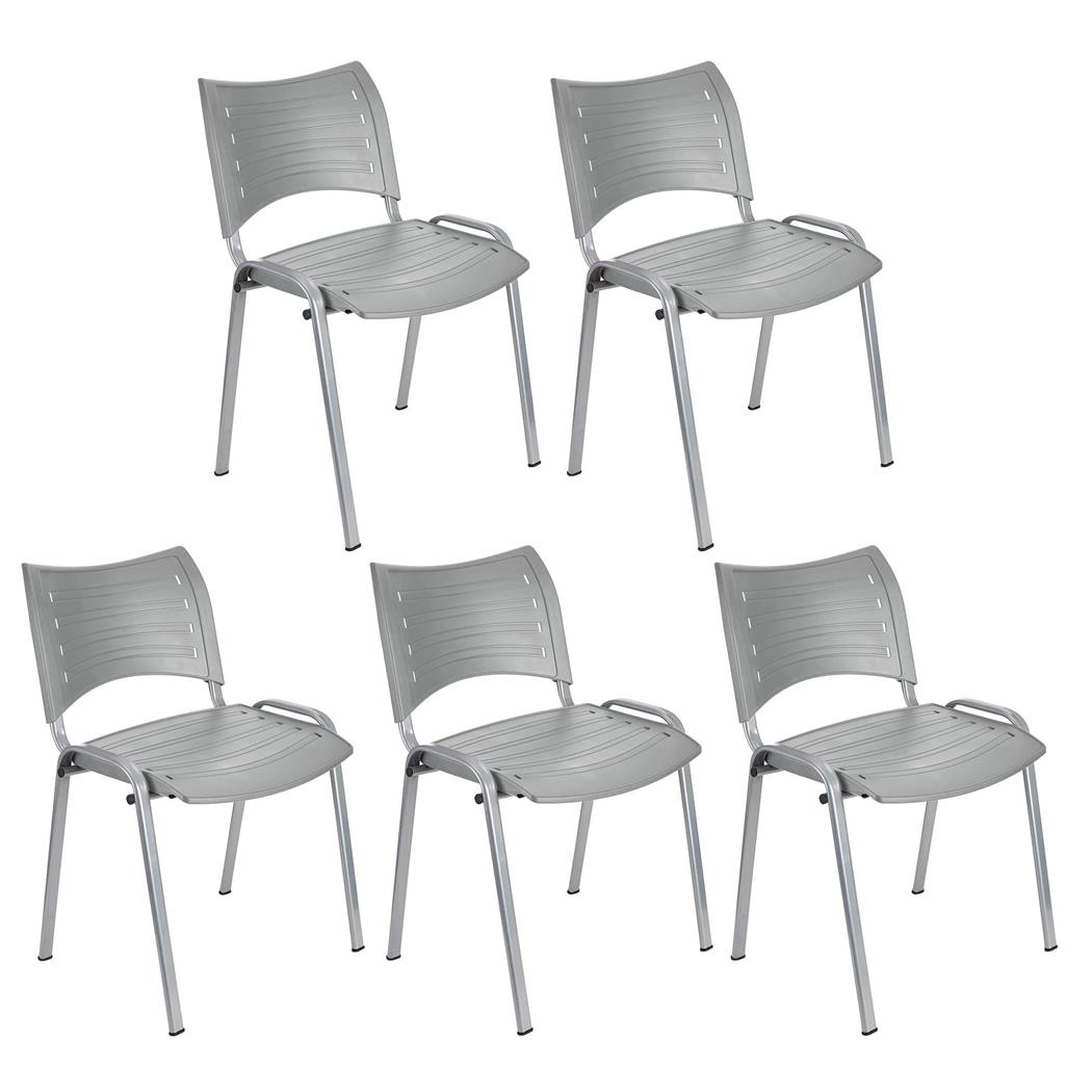 Set van 5 Vergaderstoelen ELVA, Stapelbaar en Praktisch, Hoge Kwaliteit, Kleur grijs en Grijze Poten