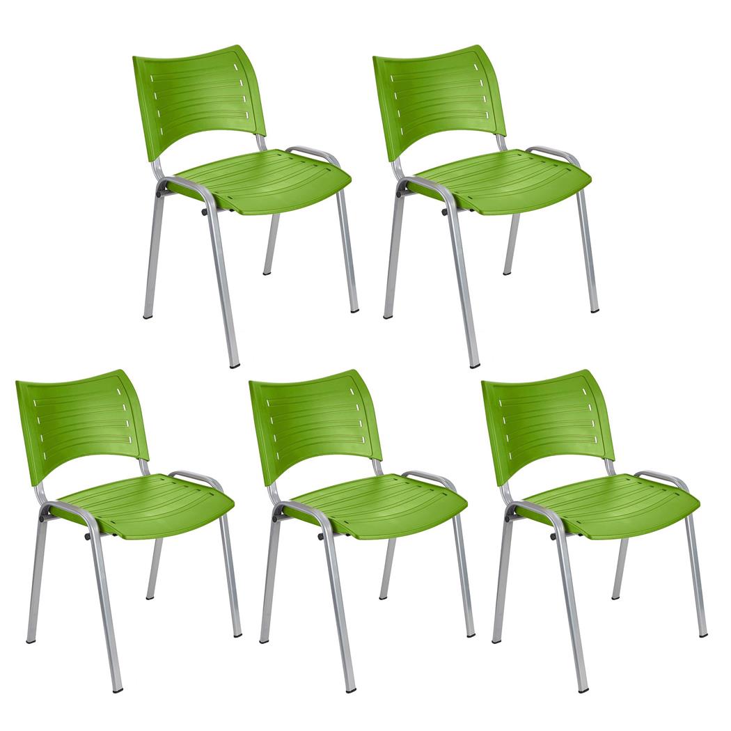 Set van 5 Vergaderstoelen ELVA, Stapelbaar en Praktisch, Hoge Kwaliteit, Kleur Groen en Grijze Poten