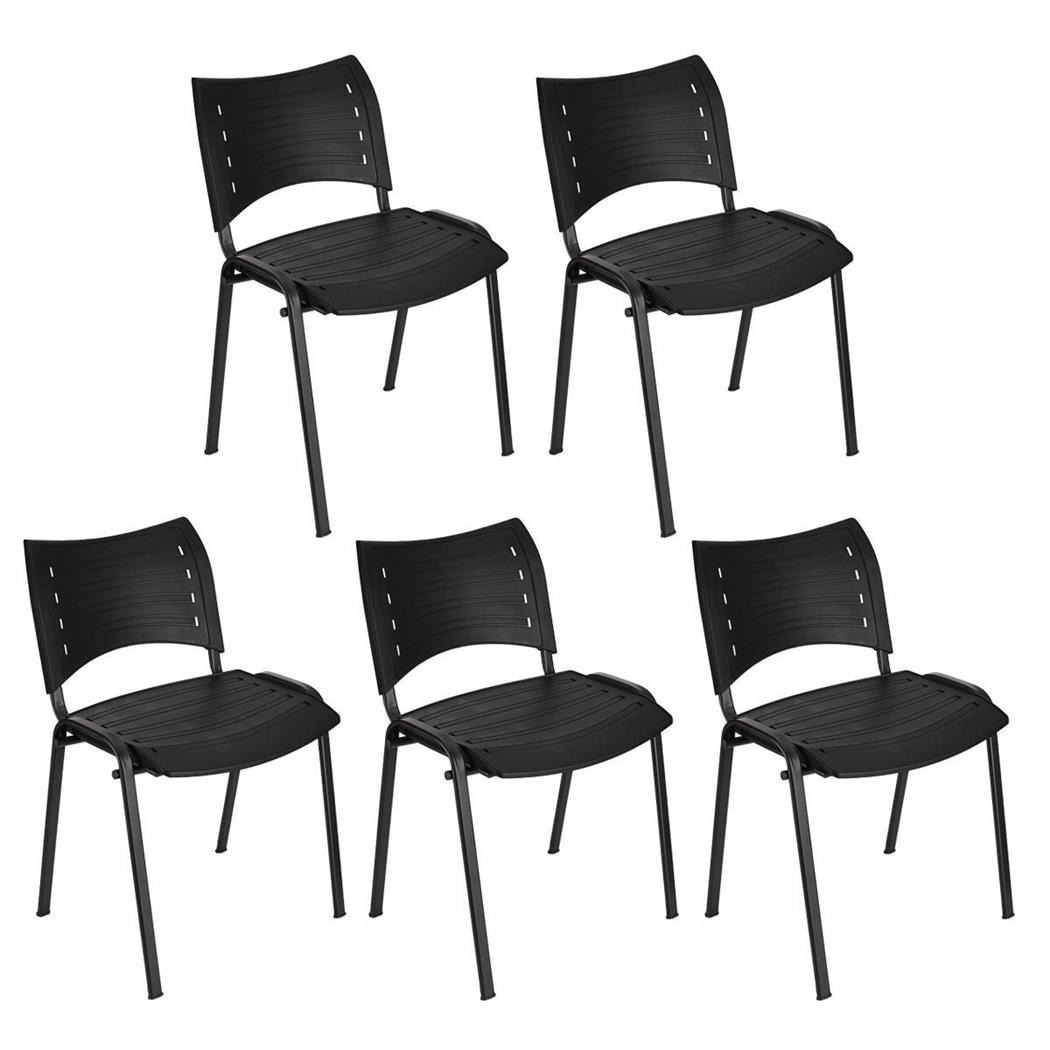 Set van 5 Vergaderstoelen ELVA, Stapelbaar en Praktisch, Hoge Kwaliteit, Kleur Zwart en Zwarte Poten