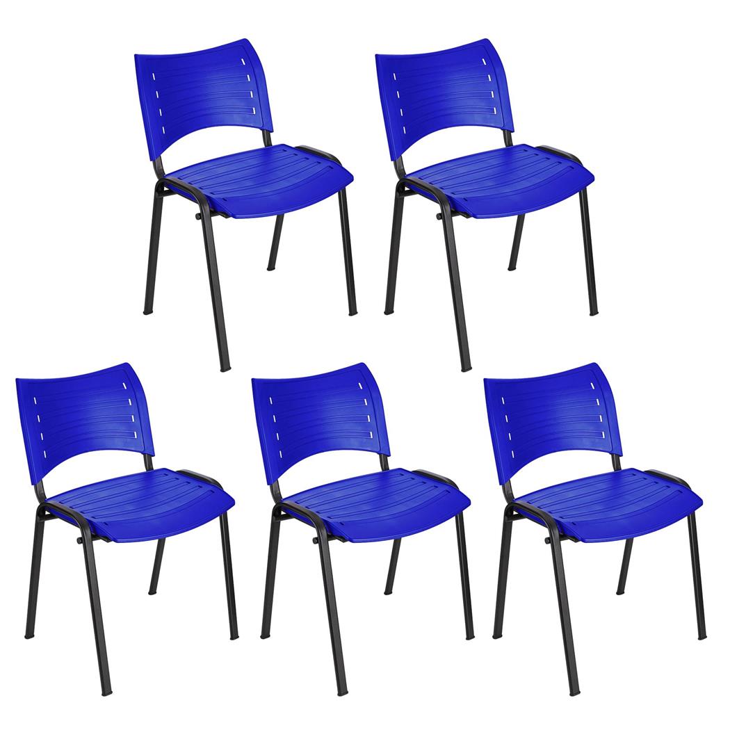 Set van 5 Vergaderstoelen ELVA, Stapelbaar en Praktisch, Hoge Kwaliteit, Kleur Blauw en Zwarte Poten