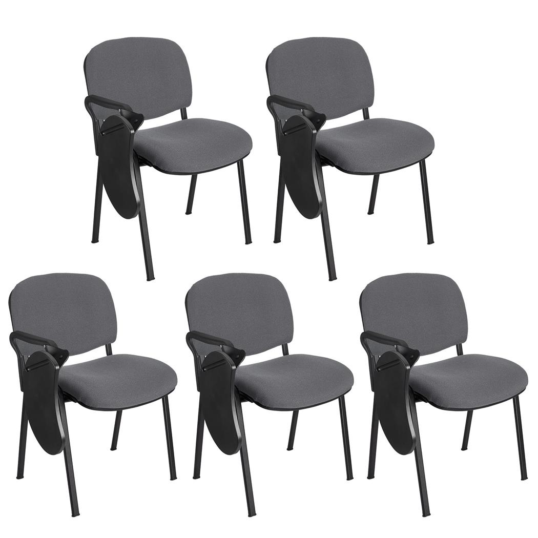 Set van 5 vergaderstoelen MOBY met Opklapbaar Schrijftafeltje, Ongelooflijke Prijs, Kleur Grijs en Zwarte Poten