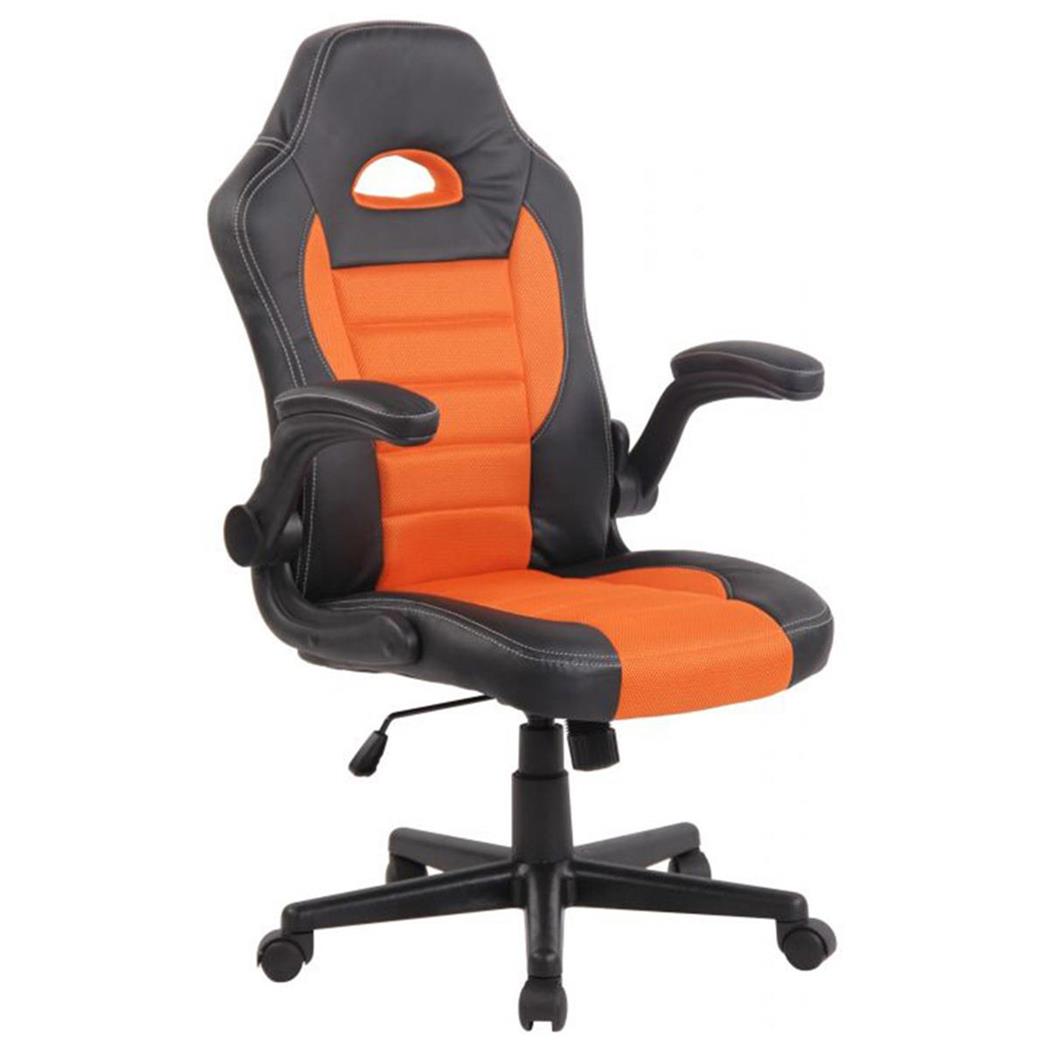 Gaming Bureaustoel LOTUS, Inklapbare armleuningen, Bekleed met leder en ademende stof in de kleur Oranje