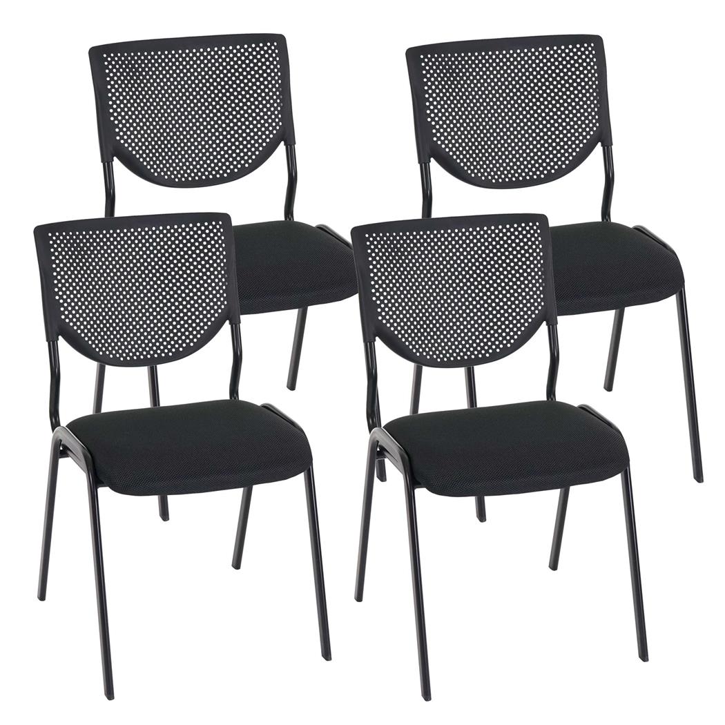 Set van 4 Vergaderstoelen NAPOLI, Veelzijdig en Comfortabel, Metalen Frame, Zwarte Bekleding en Zwarte Poten