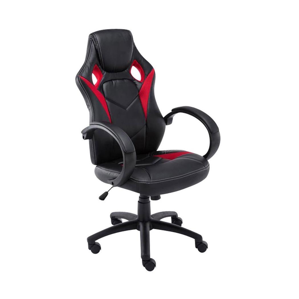 Gamingstoel JARAMA, Comfortabel en Sportief Ontwerp, in Stof en Leder, Kleur Zwart/Rood