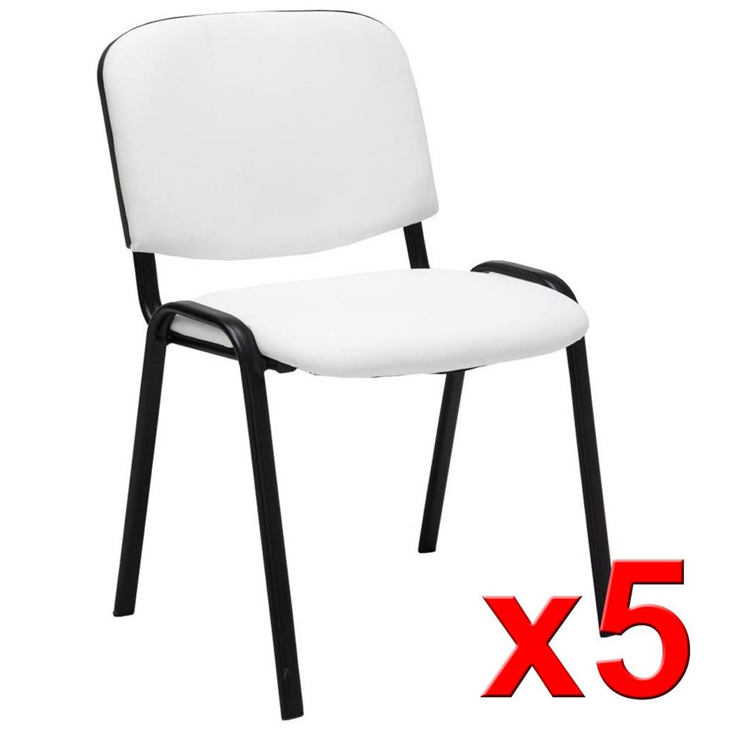 Set van 5 Vergaderstoelen MOBY LEDER, Erg Praktisch, Ongelooflijke Prijs, Kleur Wit en Zwarte Poten